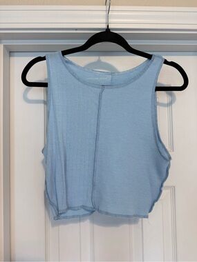American Eagle Outfitters Pale Blue Ribbed & Waffle Cropped Tank